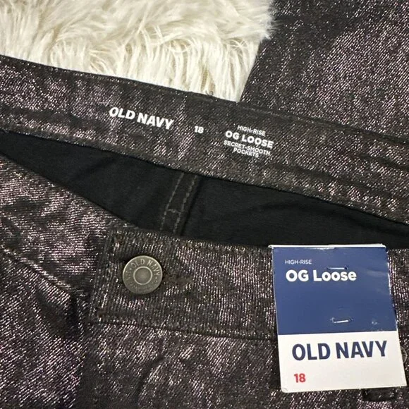 Old Navy 18 NWT OG Loose fit high rise black shimmer jeans stretch - Picture 3 of 12